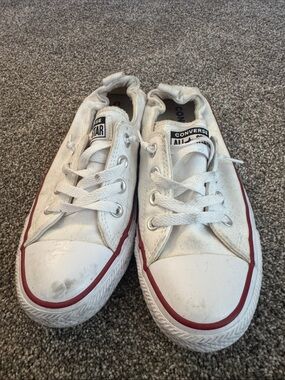 Converse White Low-Top Sneakers with Red Trim Size 8